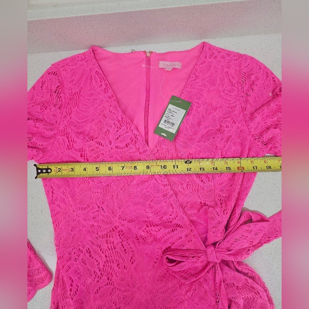 Lilly PULITZER Vibrant Pink Lace Wrap ROMPER - Picture 6 of 15